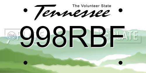 998RBF Tennessee License Plate