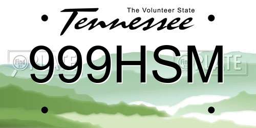 999HSM Tennessee License Plate