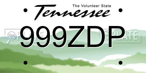 999ZDP Tennessee License Plate