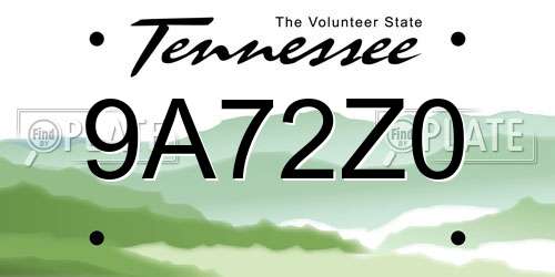 9A72Z0 Tennessee License Plate