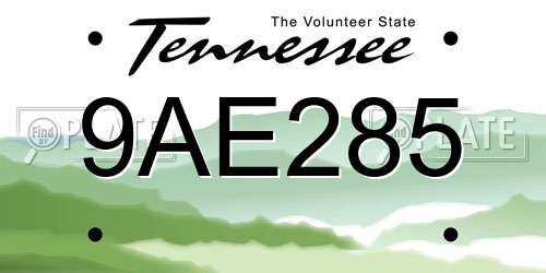 9AE285 Tennessee License Plate
