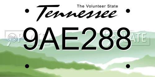9AE288 Tennessee License Plate