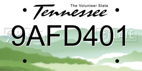 9AFD401 Tennessee License Plate