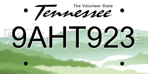 9AHT923 Tennessee License Plate