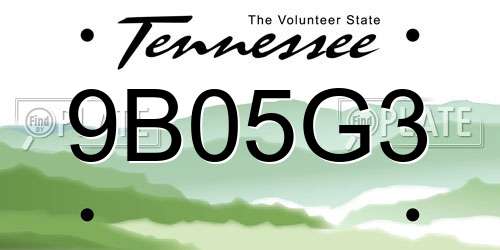 9B05G3 Tennessee License Plate