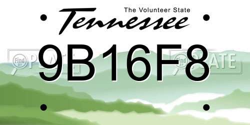 9B16F8 Tennessee License Plate