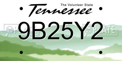 9B25Y2 Tennessee License Plate