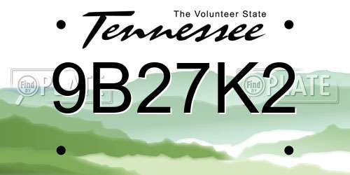 9B27K2 Tennessee License Plate