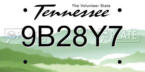9B28Y7 Tennessee License Plate