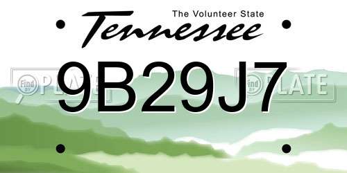 9B29J7 Tennessee License Plate