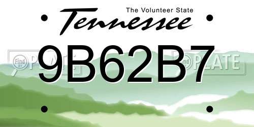 9B62B7 Tennessee License Plate
