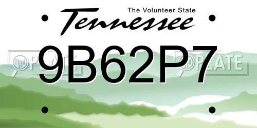 9B62P7 Tennessee License Plate
