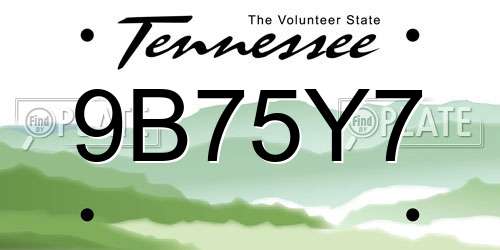 9B75Y7 Tennessee License Plate