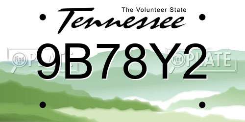 9B78Y2 Tennessee License Plate