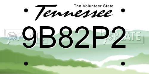 9B82P2 Tennessee License Plate