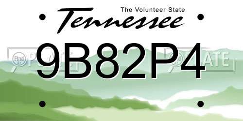 9B82P4 Tennessee License Plate