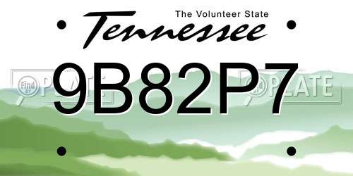 9B82P7 Tennessee License Plate