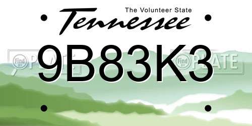 9B83K3 Tennessee License Plate