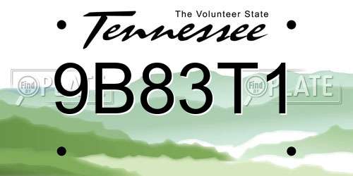 9B83T1 Tennessee License Plate