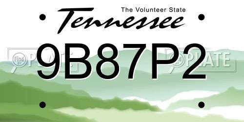 9B87P2 Tennessee License Plate