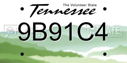 9B91C4 Tennessee License Plate