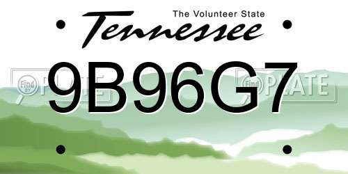 9B96G7 Tennessee License Plate