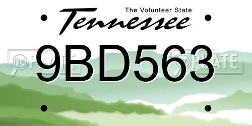 9BD563 Tennessee License Plate