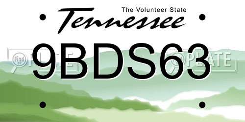 9BDS63 Tennessee License Plate
