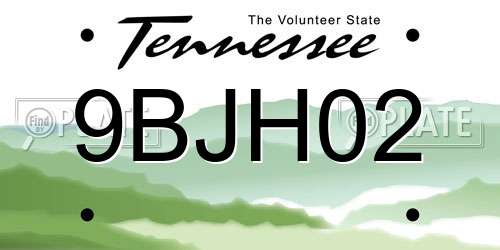 9BJH02 Tennessee License Plate