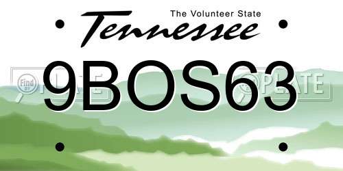 9BOS63 Tennessee License Plate