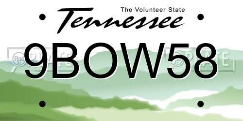 9BOW58 Tennessee License Plate