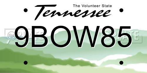 9BOW85 Tennessee License Plate