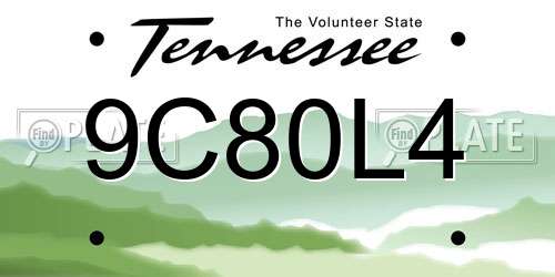 9C80L4 Tennessee License Plate