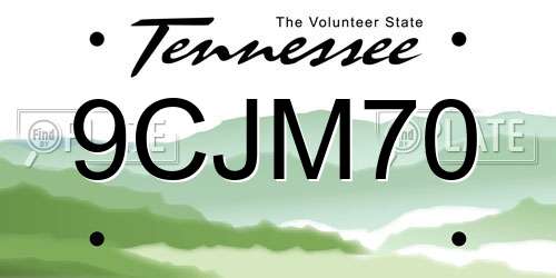 9CJM70 Tennessee License Plate