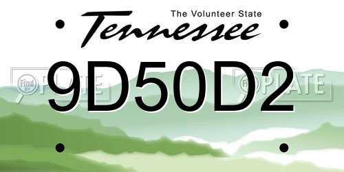 9D50D2 Tennessee License Plate
