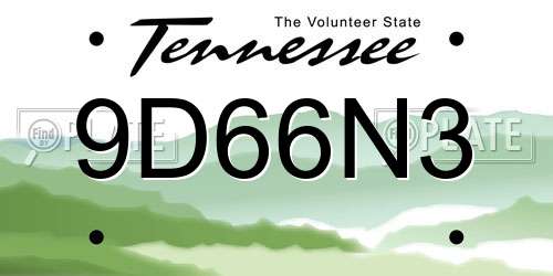 9D66N3 Tennessee License Plate