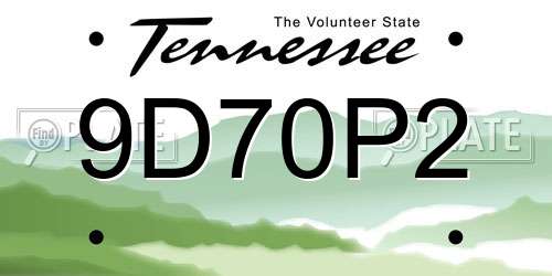 9D70P2 Tennessee License Plate