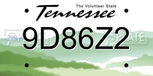 9D86Z2 Tennessee License Plate