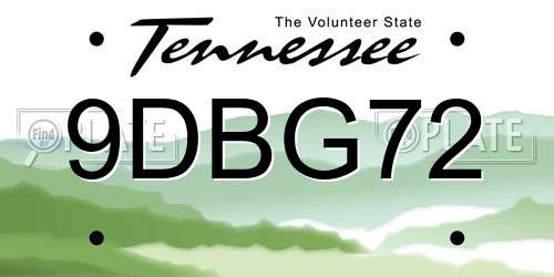 9DBG72 Tennessee License Plate