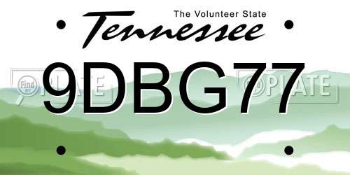 9DBG77 Tennessee License Plate