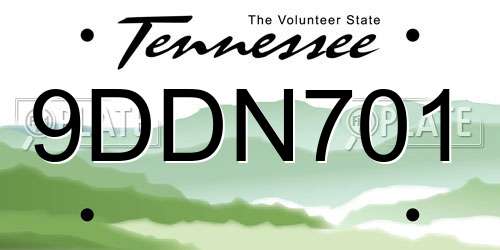 9DDN701 Tennessee License Plate
