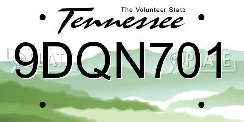 9DQN701 Tennessee License Plate