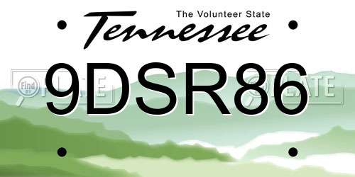 9DSR86 Tennessee License Plate