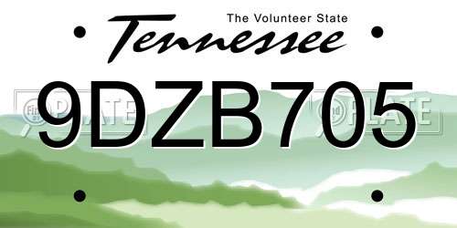 9DZB705 Tennessee License Plate