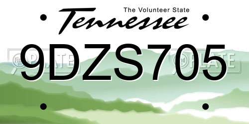 9DZS705 Tennessee License Plate