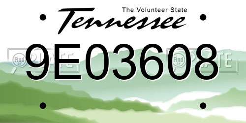 9E03608 Tennessee License Plate