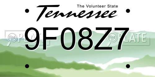 9F08Z7 Tennessee License Plate