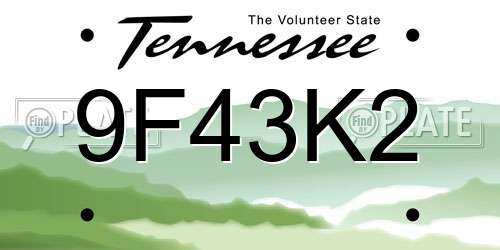 9F43K2 Tennessee License Plate