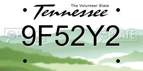 9F52Y2 Tennessee License Plate
