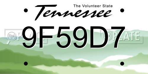 9F59D7 Tennessee License Plate